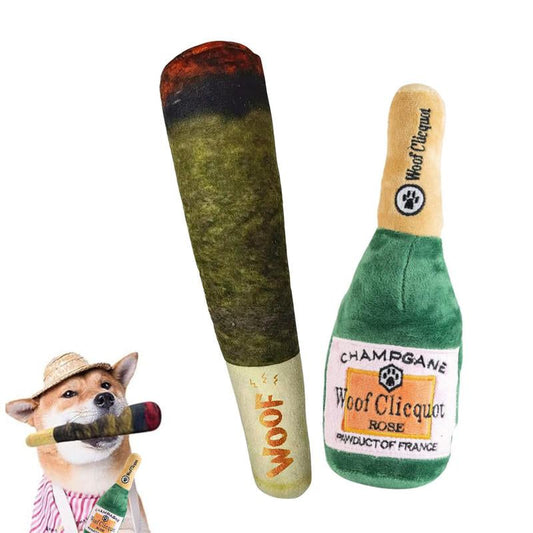 barkbox super chewer Cigar & Champagne Design Pet Chew Toy, 2 Counts/Set Durable Dog Chew Toy, Interactive Pet Toy, Dog Teething Toy, Pet Supplies