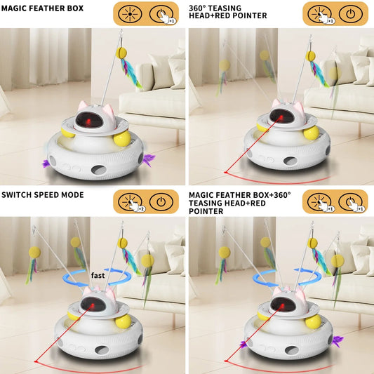 Interactive Cat Toys for Indoor Cats,Cat Laser Toys with 360°Rotation, Interactive Exercise Play Kitten Toy,Automatic Cat Wand Toys,Track Balls,Indoor Exercise Cat Kicker with USB Rechargeable