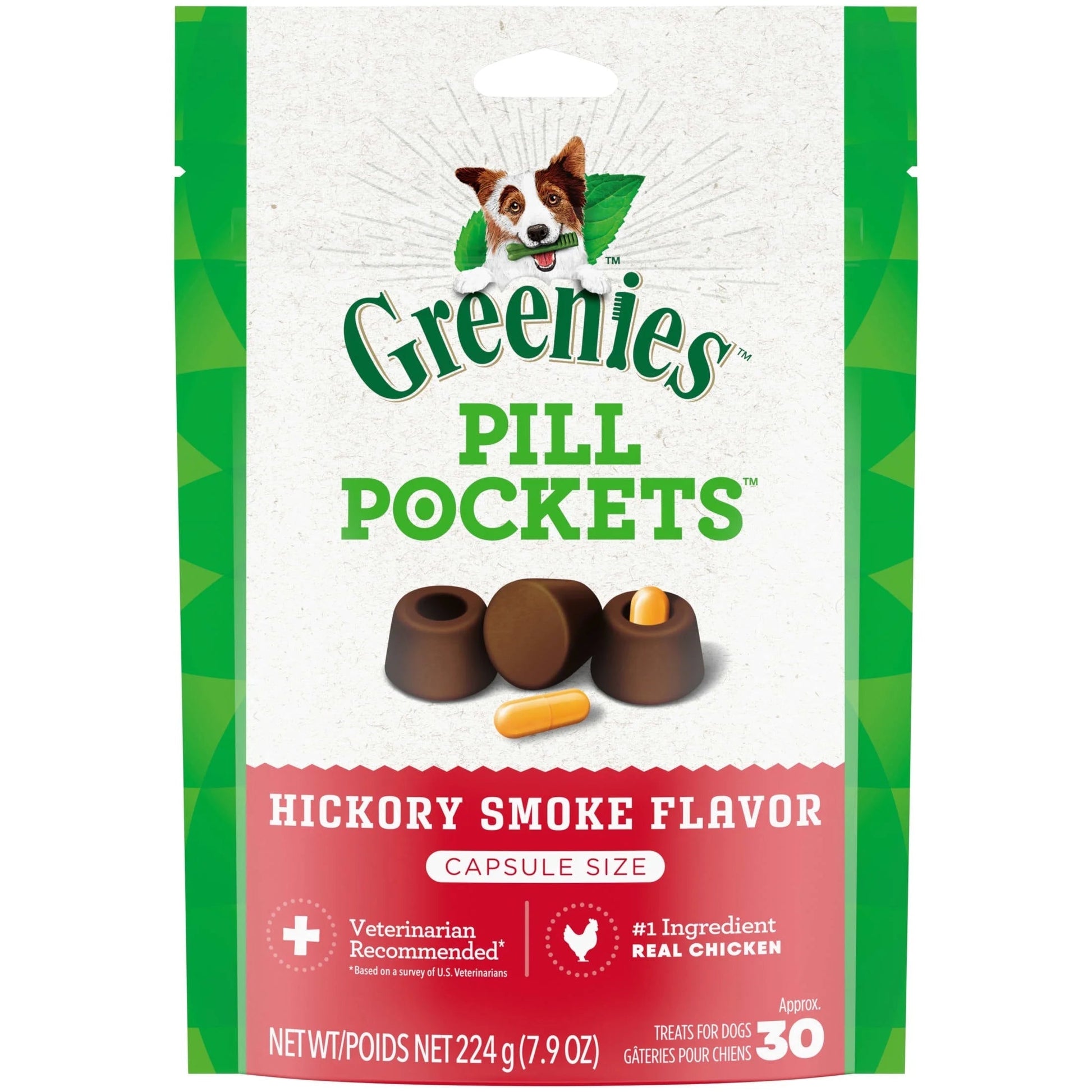 Pill Pockets for Dogs Hickory Smoke Large, Capsule Size Soft DoGreenies Pill Pocketsg Treats, 7.9 Oz (30 Pk)