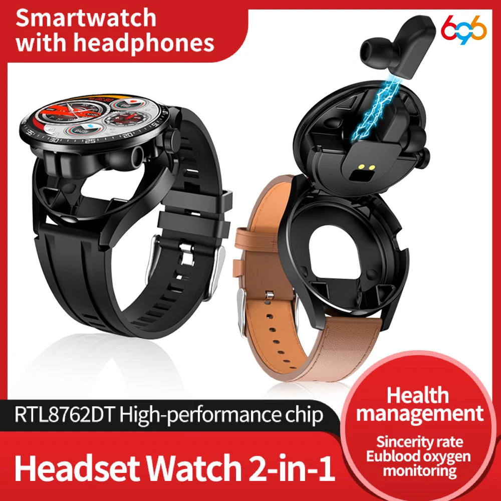 2 In 1 HI-FI Wireless Earphones Men Smart Watch Sports Heart Rate Monitor