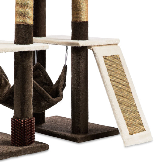 7-Level 65" Multi-Functional Cat Tree Activity Tower with Hammock, Brown & Cream