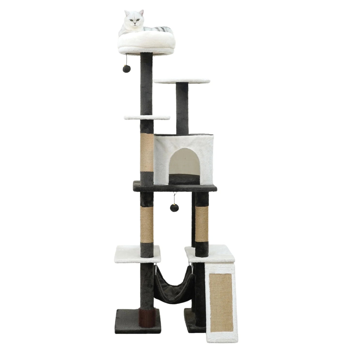 7-Level 65" Multi-Functional Cat Tree Activity Tower with Hammock, Brown & Cream