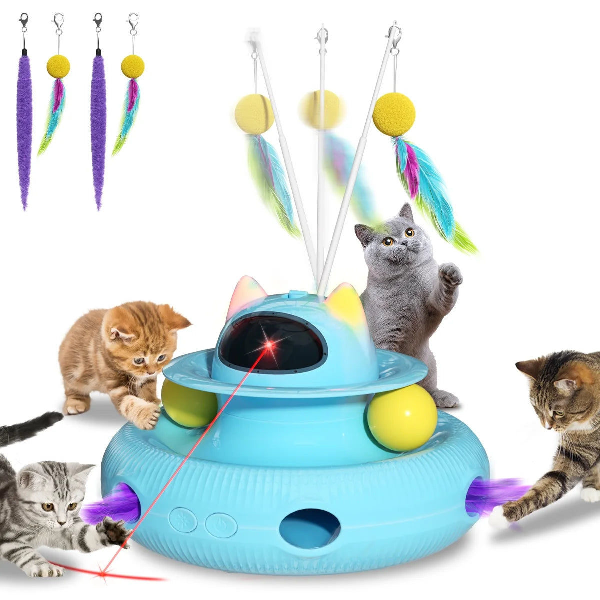 Interactive Cat Toys for Indoor Cats,Cat Laser Toys with 360°Rotation, Interactive Exercise Play Kitten Toy,Automatic Cat Wand Toys,Track Balls,Indoor Exercise Cat Kicker with USB Rechargeable