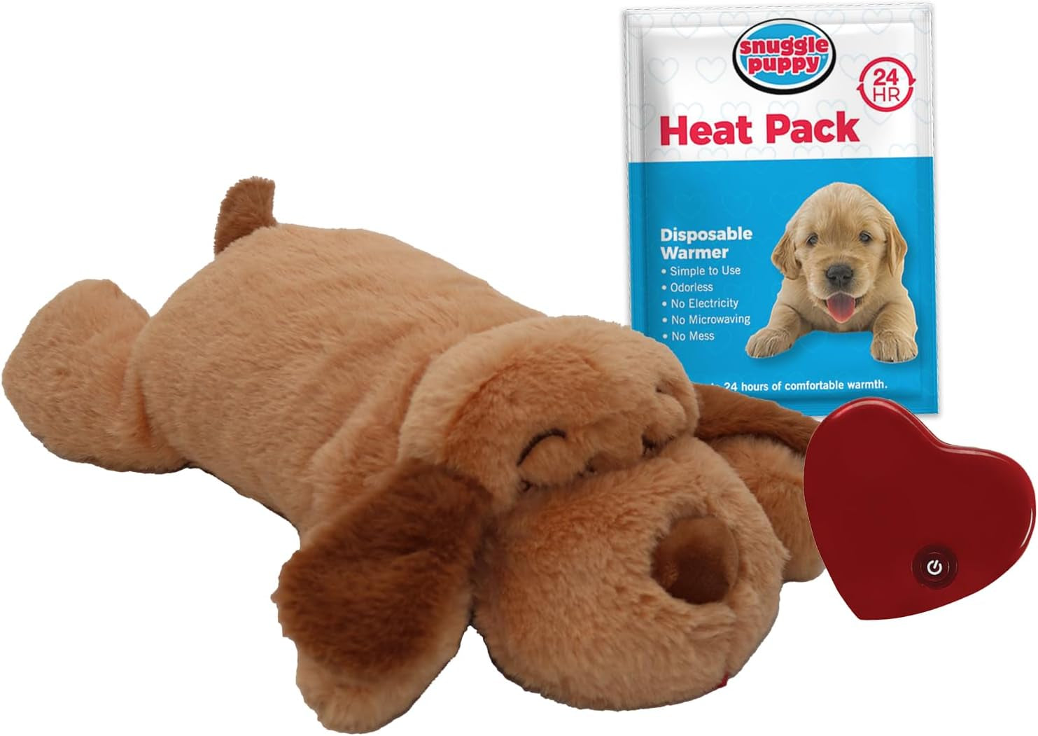 Original Snuggle Puppy Heartbeat Stuffed Toy for Dogs. Pet Anxiety Relief and Calming Aid, Comfort Toy for Behavioral Training in Biscuit