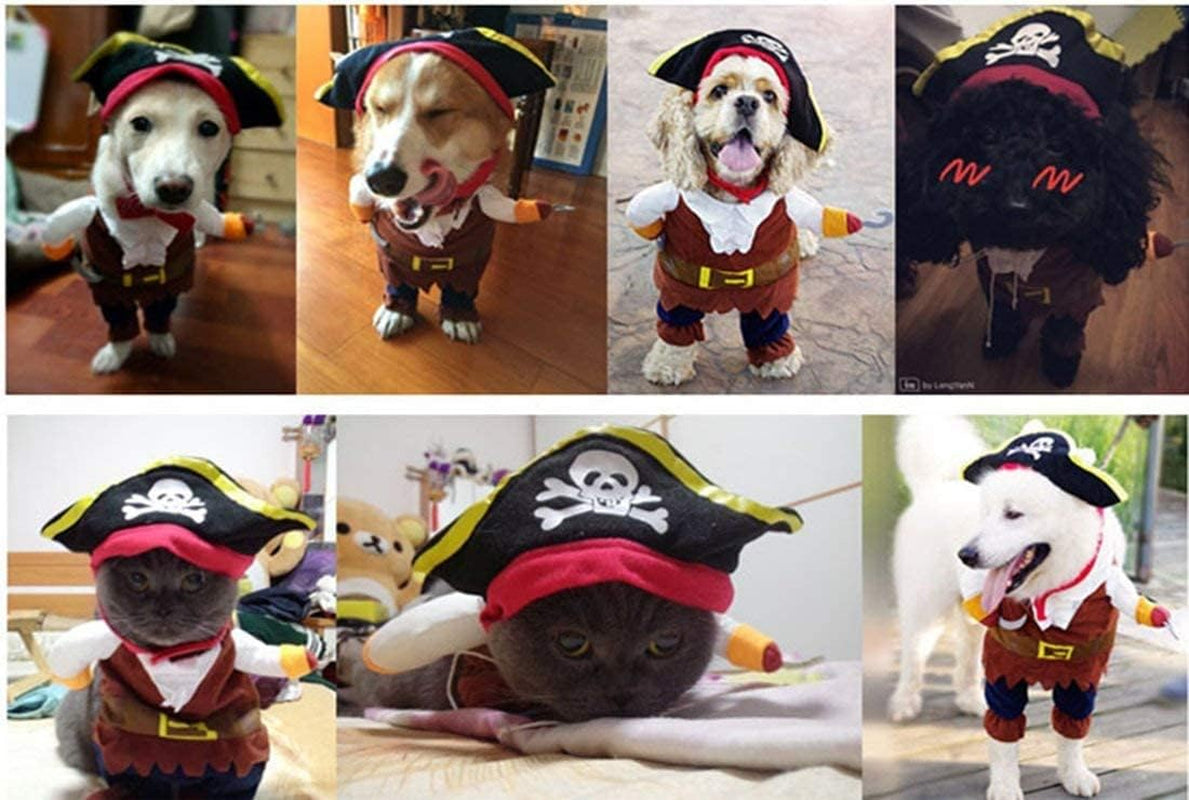 New Funny Pet Clothes Pirate Dog Cat Costume Suit Corsair Dressing up Party Apparel Clothing for Cat Dog plus Hat (Small)