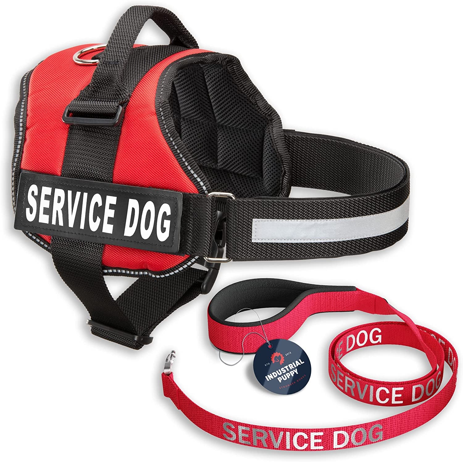 Service Dog Vest with Hook and Loop Straps & Matching Service Dog Leash Set - Harnesses from XXS to XXL - Service Dog Harness Features Reflective Patch and Comfortable Mesh Design (Red, Small)