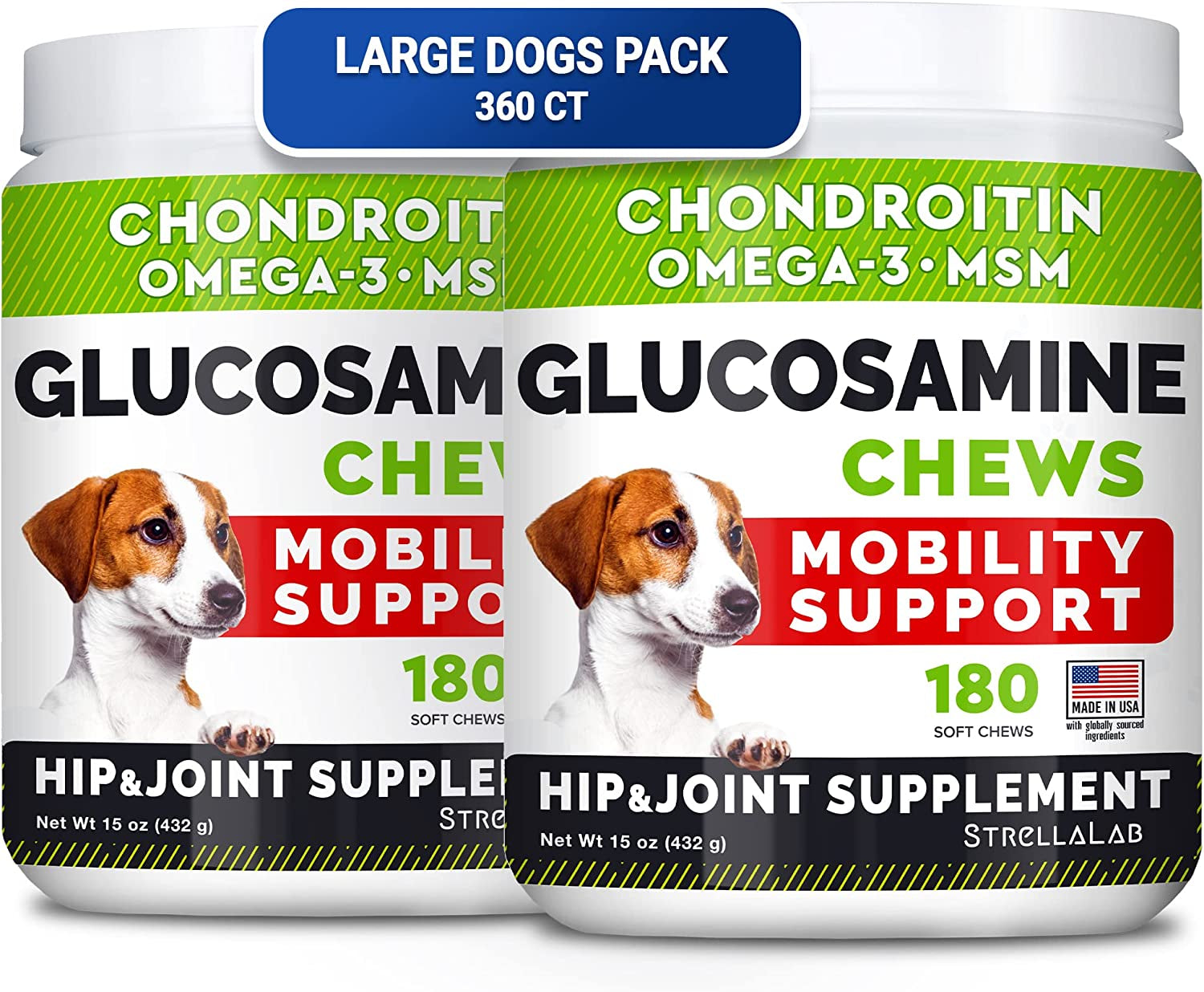 Glucosamine Treats for Dogs - Joint Supplement W/ Omega-3 Fish Oil - Chondroitin, MSM - Advanced Mobility Chews - Joint Pain Relief - Hip & Joint Care - Chicken Flavor - 180 Ct - Made in USA