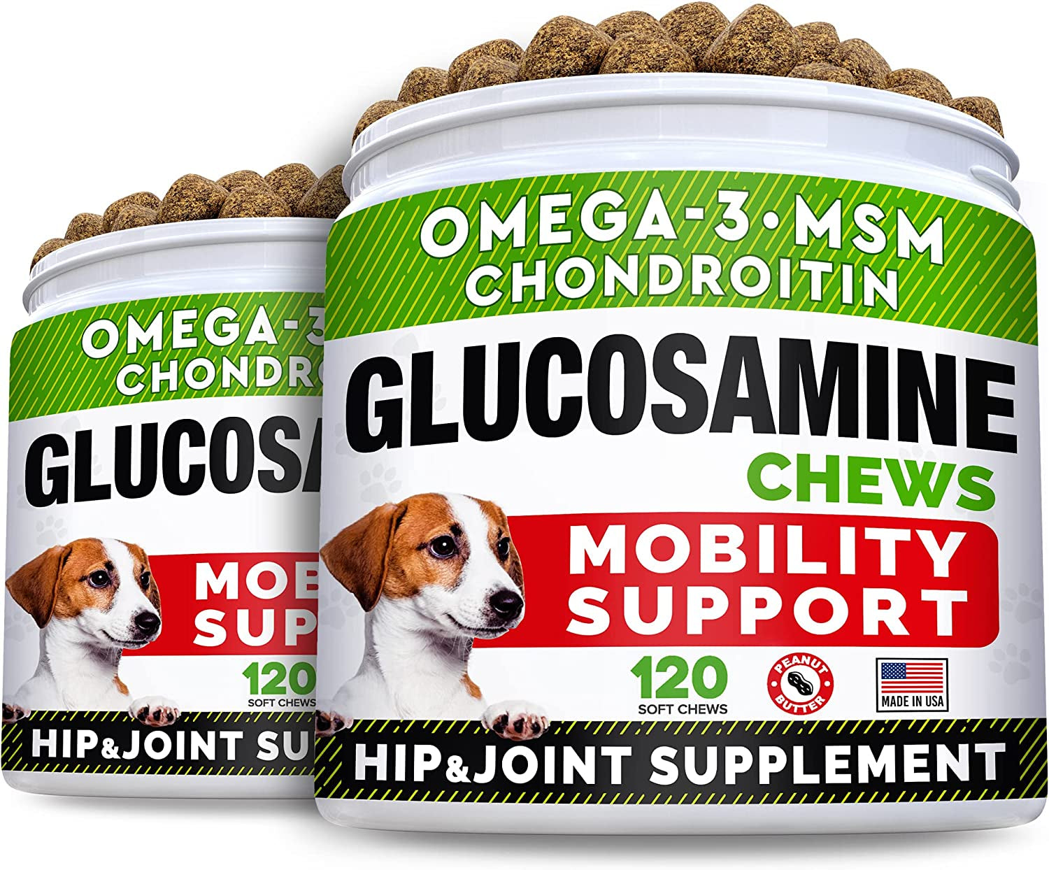 Glucosamine Treats for Dogs - Joint Supplement W/ Omega-3 Fish Oil - Chondroitin, MSM - Advanced Mobility Chews - Joint Pain Relief - Hip & Joint Care - Chicken Flavor - 180 Ct - Made in USA