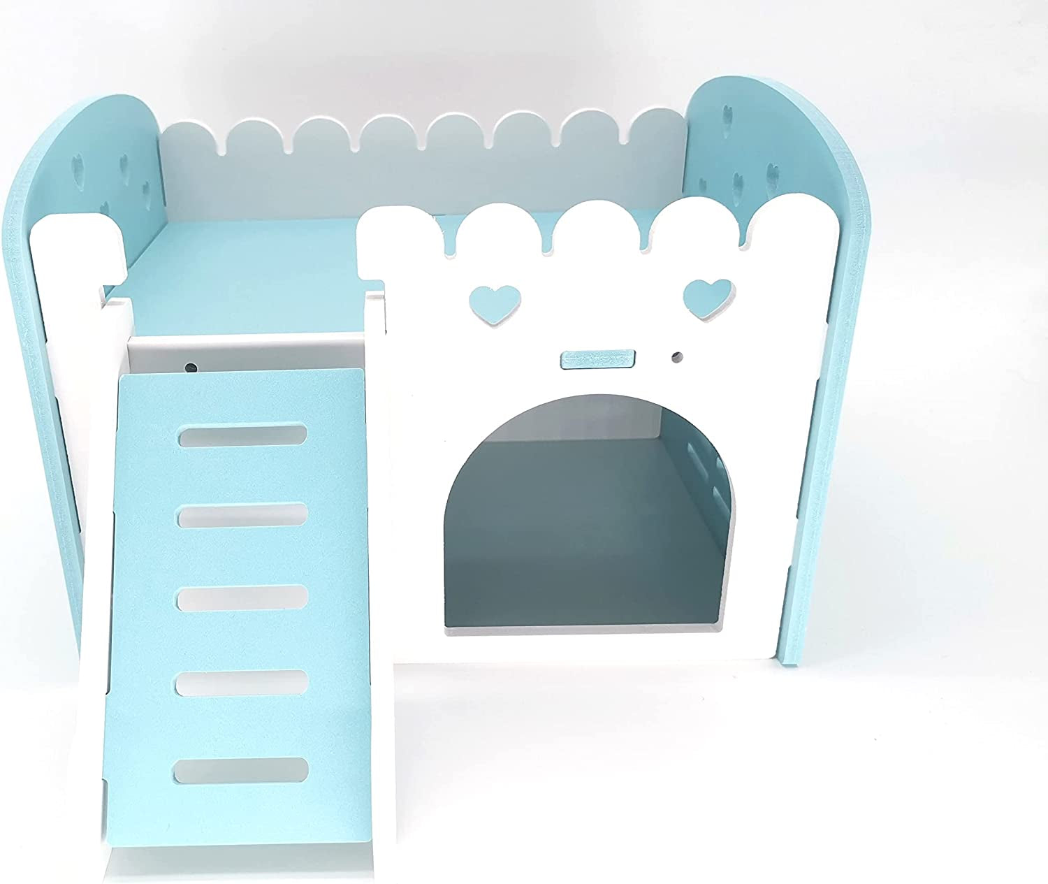 Small Animal Bunkbed House Hideout Detachable Habitat Hut Exercise Playground for Chinchilla Rat Hamster Hedgehog (Medium, Blue)