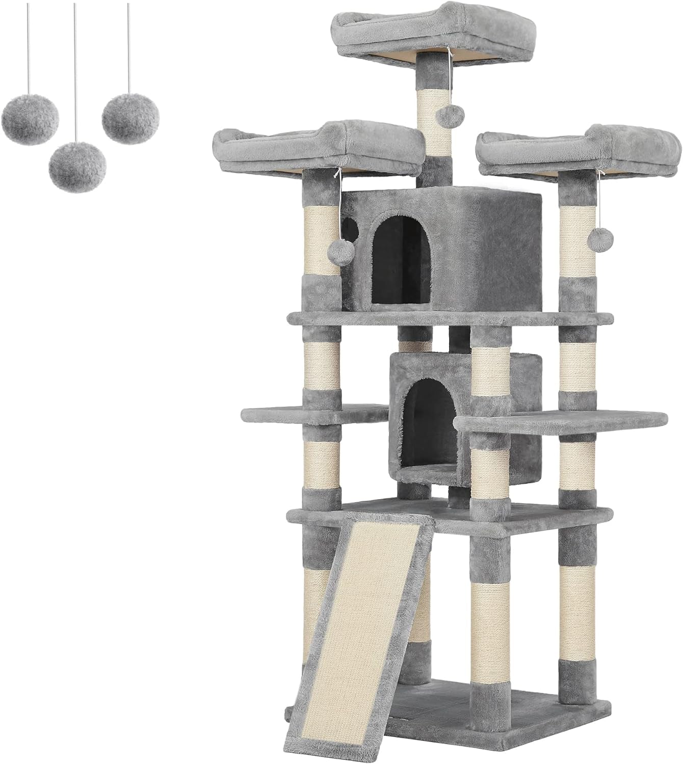 67-Inch Multi-Level Cat Tree for Large Cats, with Cozy Perches, Stable, Smoky Gray UPCT18G