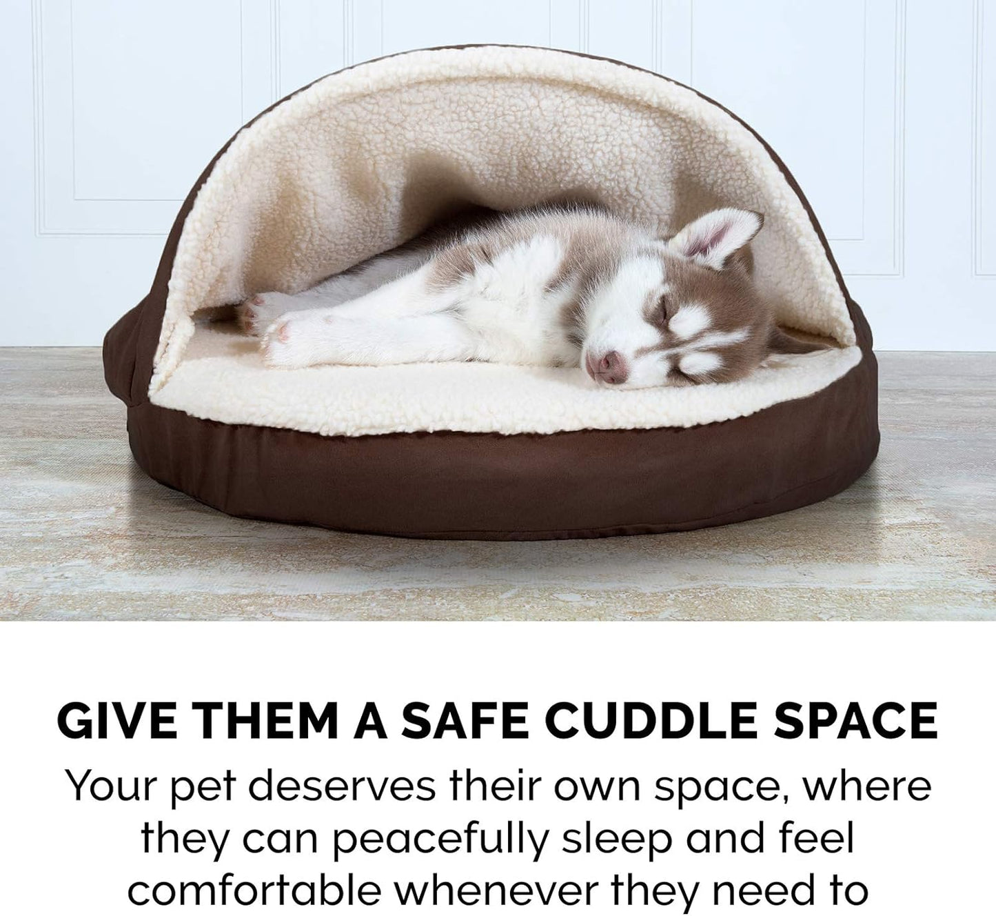 35" round Memory Foam Dog Bed for Large/Medium Dogs W/ Removable Washable Cover, for Dogs up to 50 Lbs - Sherpa & Suede Snuggery - Espresso, 35-Inch