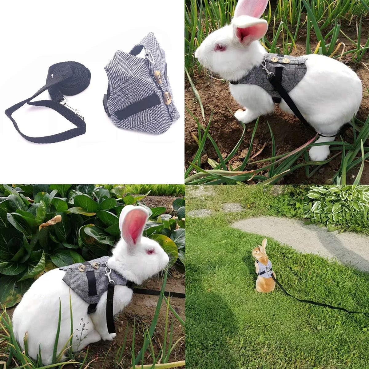 Rabbit Vest Harness and Leash Set Adjustable Formal Suit Style for Bunny Kitten Small Animal Walking (S)