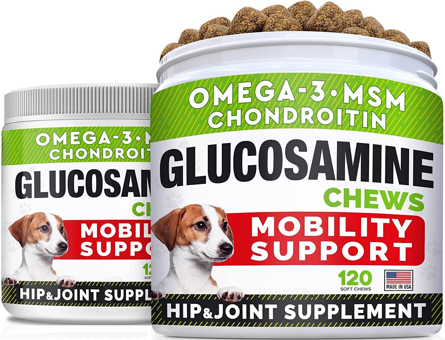 Glucosamine Treats for Dogs - Joint Supplement W/ Omega-3 Fish Oil - Chondroitin, MSM - Advanced Mobility Chews - Joint Pain Relief - Hip & Joint Care - Chicken Flavor - 180 Ct - Made in USA