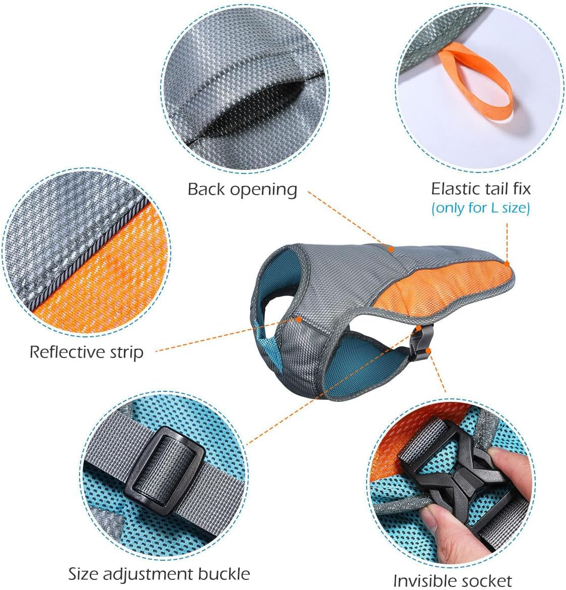 Dog Cooling Vest- Reflective Dog Cooling Coat with Adjustable Side Straps, Pet Cooler Jacket for Small, Medium Dog