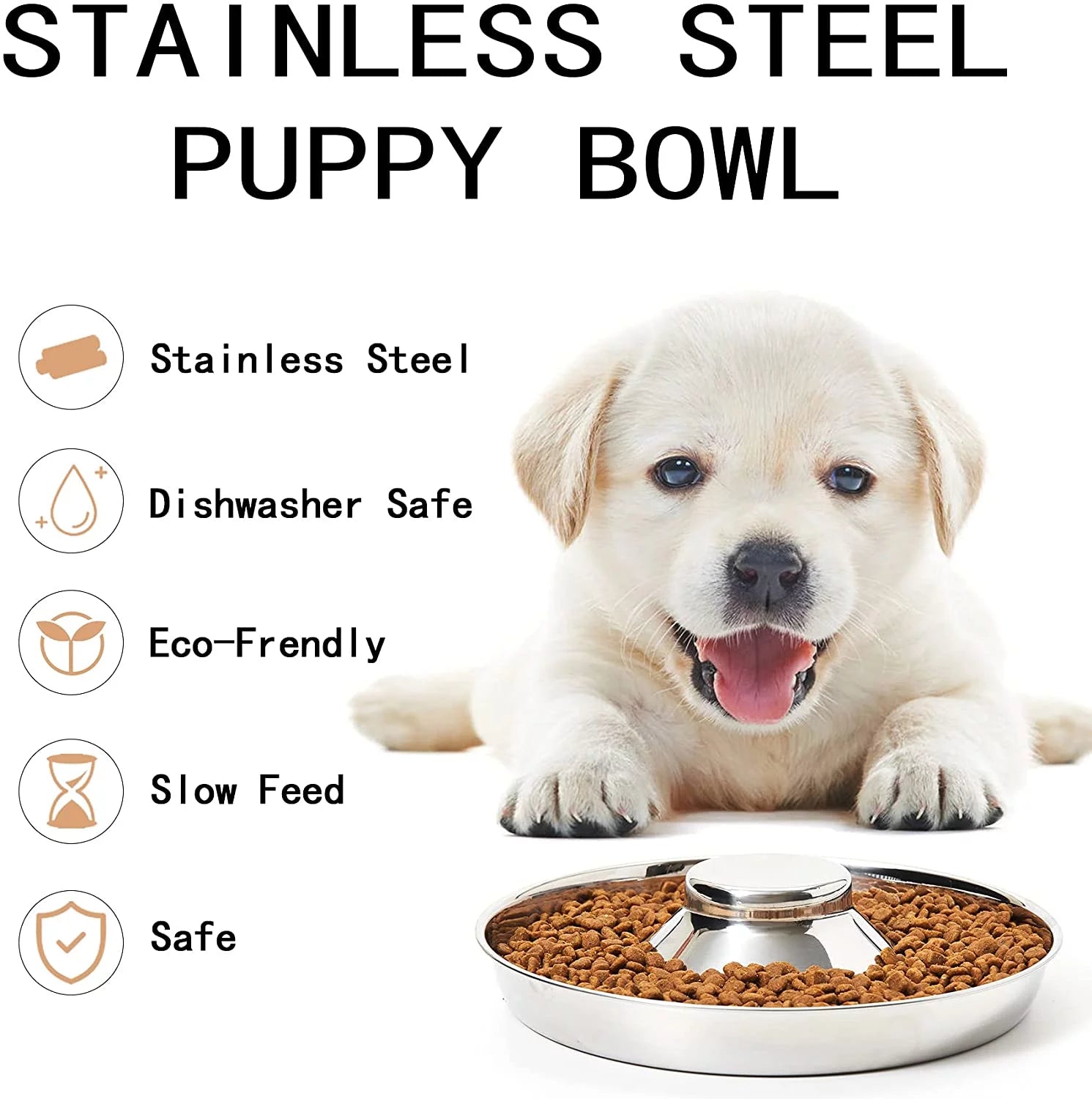 Puppy Bowls, Stainless Steel Puppy Feeder Bowl, Dog Food and Water Weaning Bowl, Small Dogs, Cats Pets Food Feeding Weaning Bowl for (M Size)