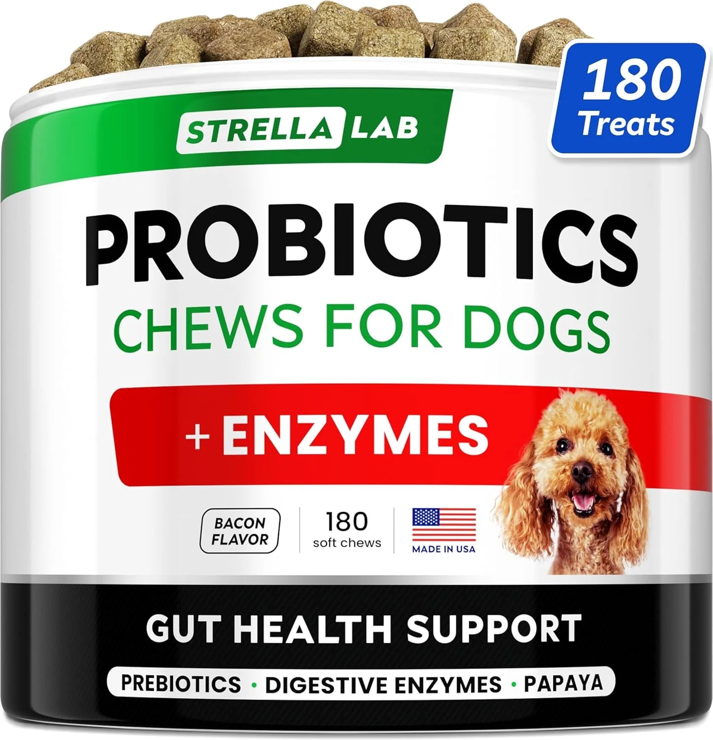 Probiotics Chews for Dogs & Digestive Enzymes + Digestion & Gut Health Treats, Probiotics for Dogs, Fiber Supplement, anti Diarrhea, Constipation, Upset Stomach&Gas Relief, Canine Prebiotic