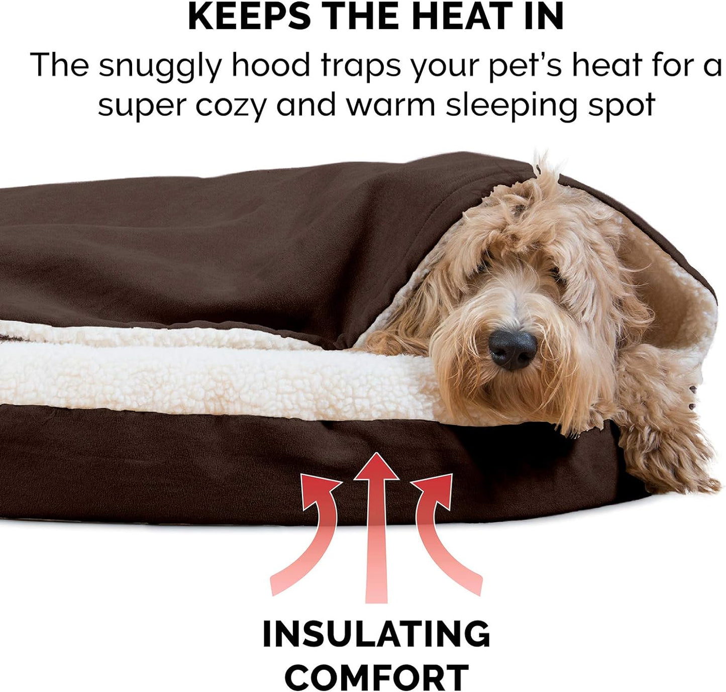 35" round Memory Foam Dog Bed for Large/Medium Dogs W/ Removable Washable Cover, for Dogs up to 50 Lbs - Sherpa & Suede Snuggery - Espresso, 35-Inch