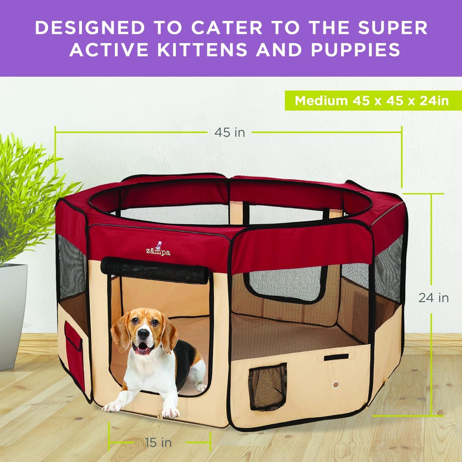 Pop up Portable Medium 45"X45"X24" Playpen for Dog and Cat, Foldable | Indoor/Outdoor Pen & Travel Pet Carrier + Carrying Case