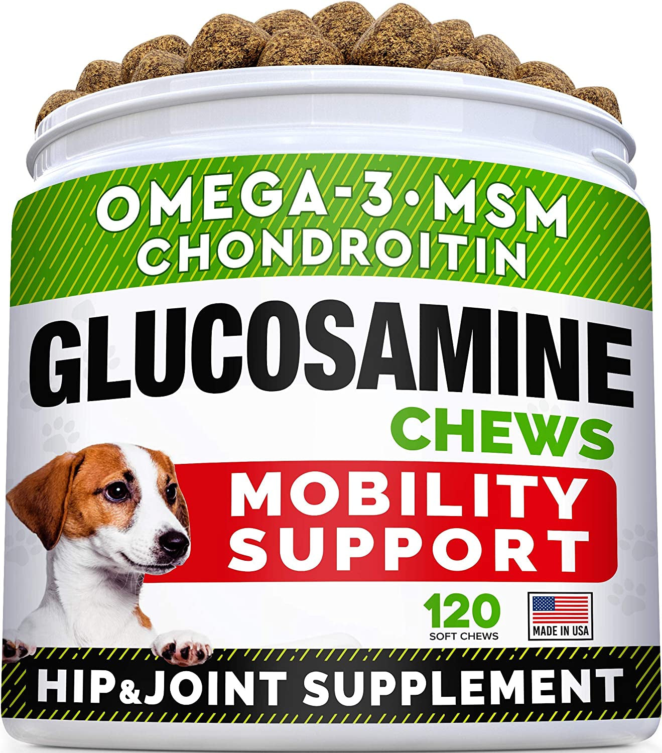 Glucosamine Treats for Dogs - Joint Supplement W/ Omega-3 Fish Oil - Chondroitin, MSM - Advanced Mobility Chews - Joint Pain Relief - Hip & Joint Care - Chicken Flavor - 180 Ct - Made in USA