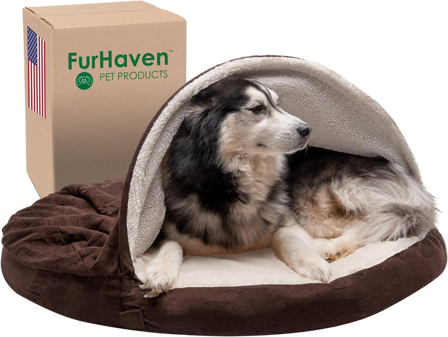 35" round Memory Foam Dog Bed for Large/Medium Dogs W/ Removable Washable Cover, for Dogs up to 50 Lbs - Sherpa & Suede Snuggery - Espresso, 35-Inch