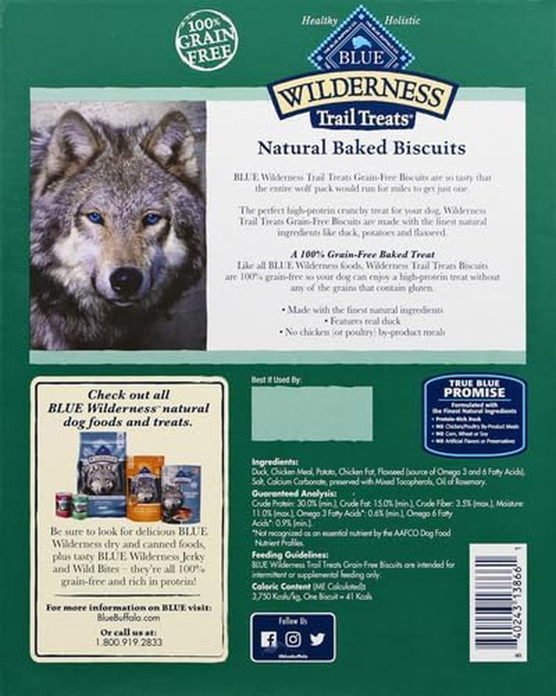 Wilderness Trail Treats High Protein Grain Free Crunchy Dog Treats Biscuits, Duck Recipe, 36-Oz Box