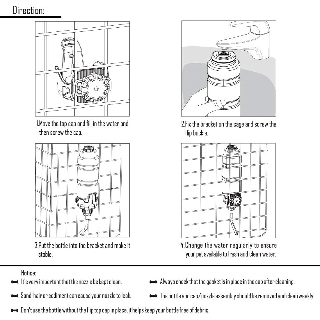 Dog Water Bottle Dispenser for Cage Crate Kennel Auto