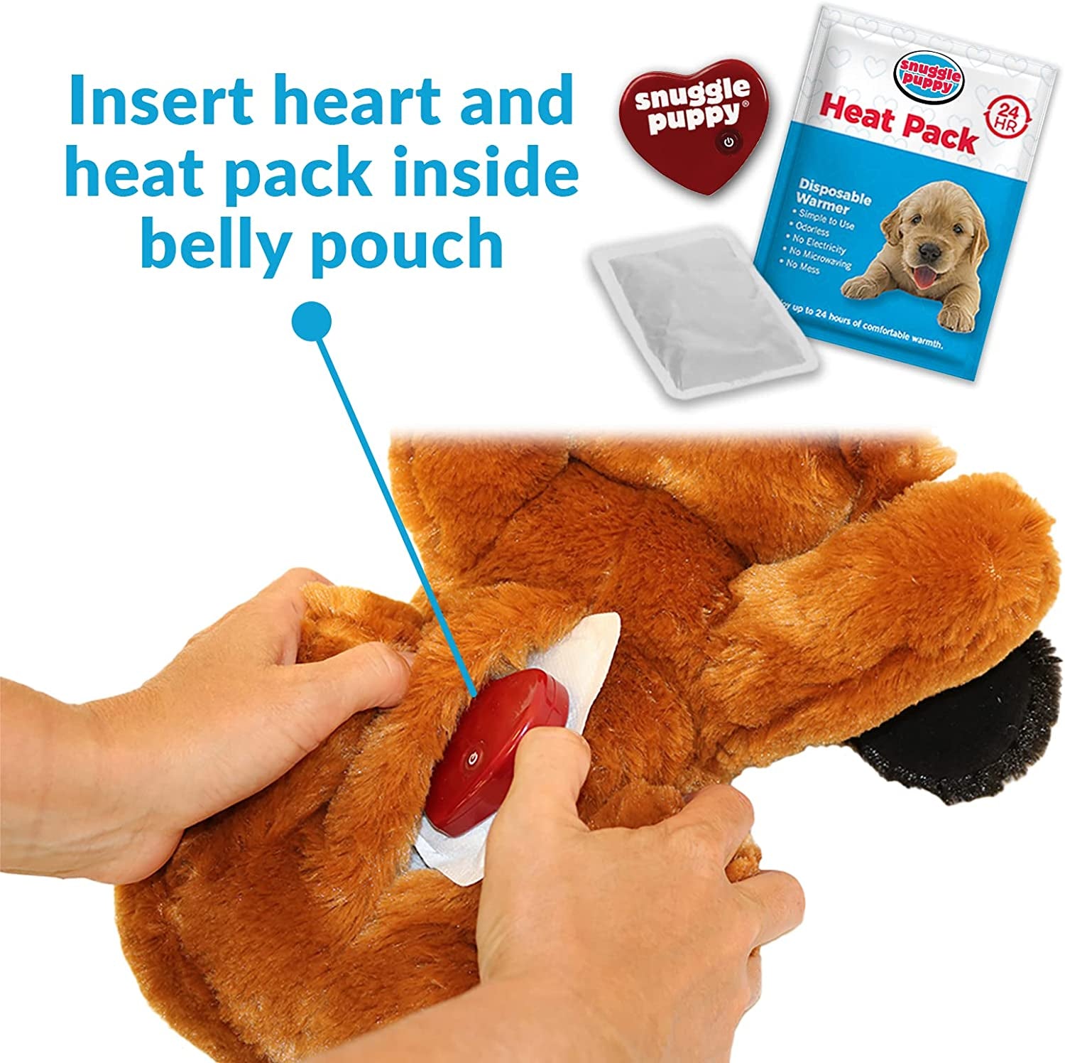 Original Snuggle Puppy Heartbeat Stuffed Toy for Dogs. Pet Anxiety Relief and Calming Aid, Comfort Toy for Behavioral Training in Biscuit