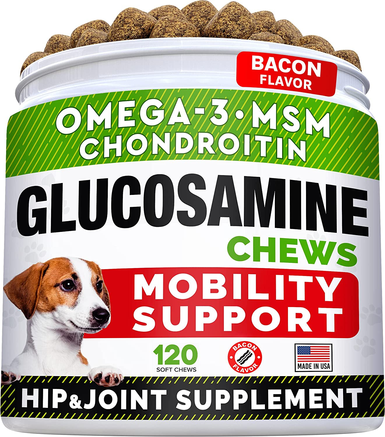 Glucosamine Treats for Dogs - Joint Supplement W/ Omega-3 Fish Oil - Chondroitin, MSM - Advanced Mobility Chews - Joint Pain Relief - Hip & Joint Care - Chicken Flavor - 180 Ct - Made in USA