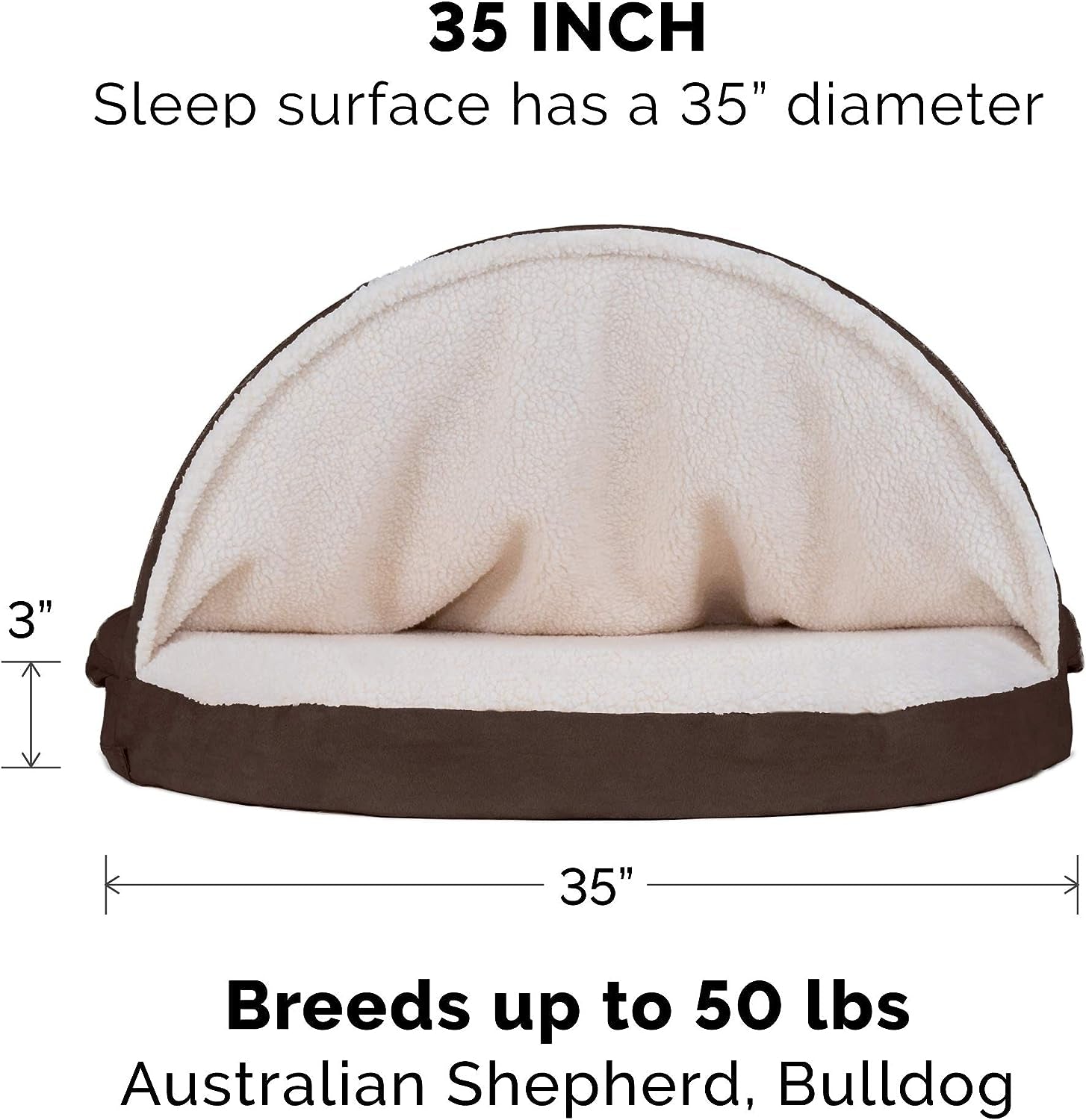 35" round Memory Foam Dog Bed for Large/Medium Dogs W/ Removable Washable Cover, for Dogs up to 50 Lbs - Sherpa & Suede Snuggery - Espresso, 35-Inch