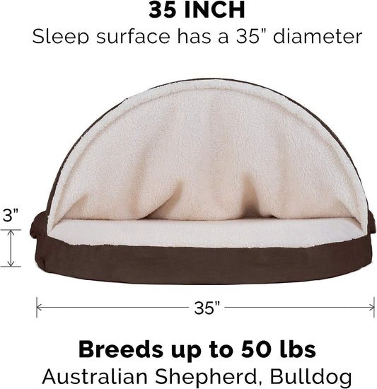35" round Memory Foam Dog Bed for Large/Medium Dogs W/ Removable Washable Cover, for Dogs up to 50 Lbs - Sherpa & Suede Snuggery - Espresso, 35-Inch
