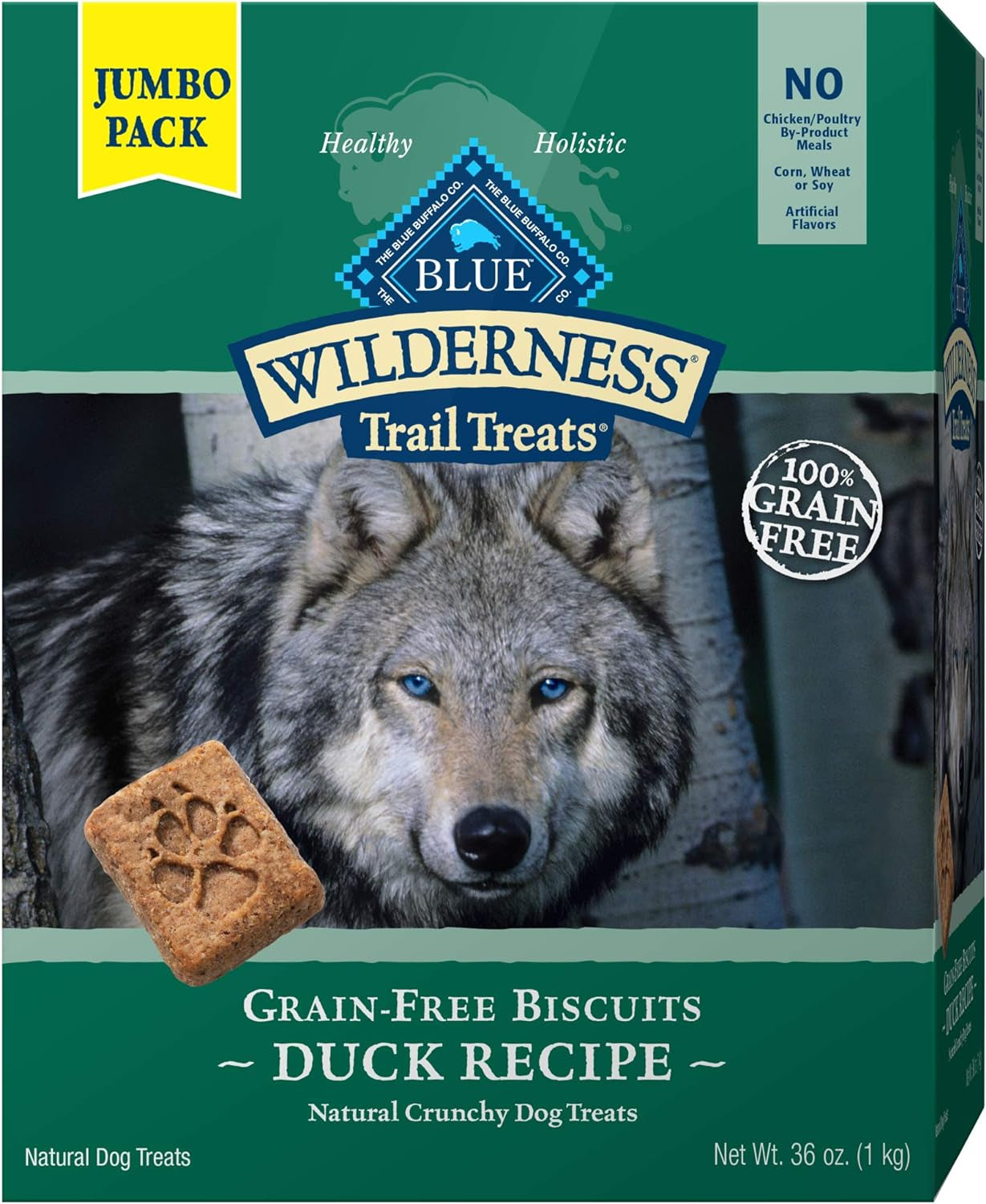 Wilderness Trail Treats High Protein Grain Free Crunchy Dog Treats Biscuits, Duck Recipe, 36-Oz Box