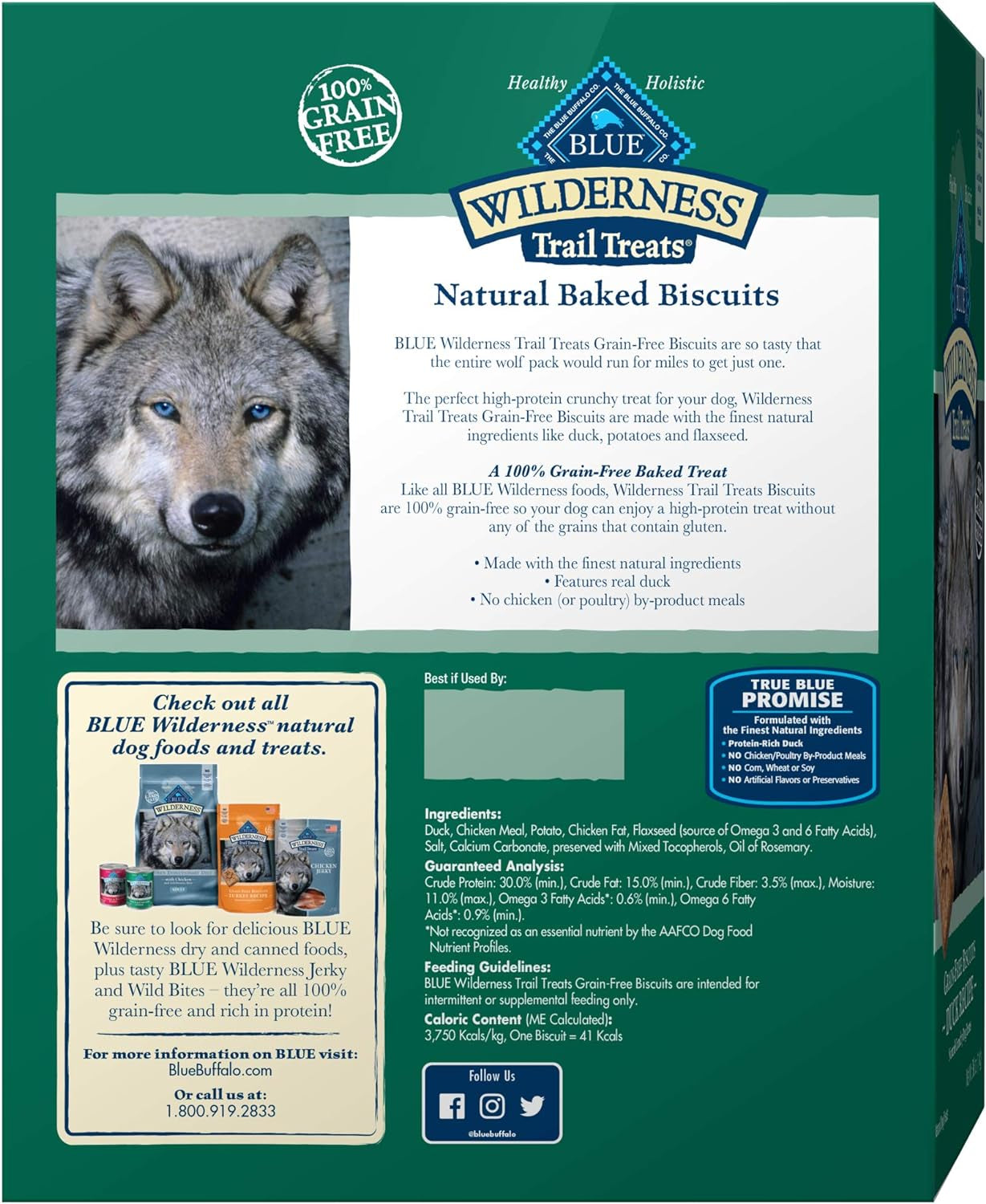 Wilderness Trail Treats High Protein Grain Free Crunchy Dog Treats Biscuits, Duck Recipe, 36-Oz Box