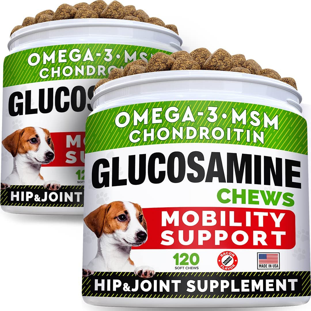 Glucosamine Treats for Dogs - Joint Supplement W/ Omega-3 Fish Oil - Chondroitin, MSM - Advanced Mobility Chews - Joint Pain Relief - Hip & Joint Care - Chicken Flavor - 180 Ct - Made in USA