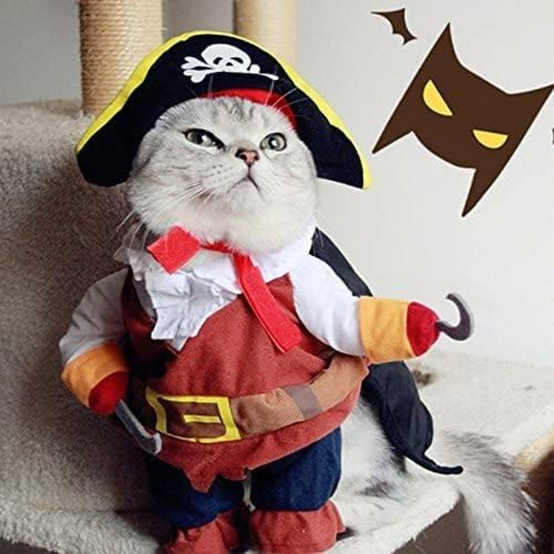 New Funny Pet Clothes Pirate Dog Cat Costume Suit Corsair Dressing up Party Apparel Clothing for Cat Dog plus Hat (Small)