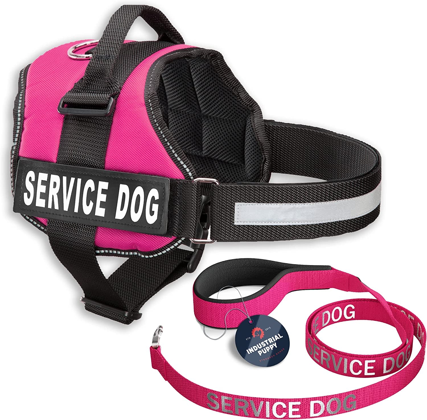 Service Dog Vest with Hook and Loop Straps & Matching Service Dog Leash Set - Harnesses from XXS to XXL - Service Dog Harness Features Reflective Patch and Comfortable Mesh Design (Red, Small)