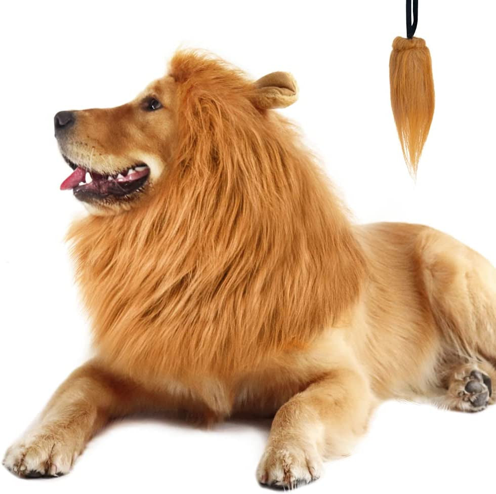 Lion Mane for Dog Costumes, Dog Lion Mane, Realistic Lion Wig for Medium to Large Sized Dogs, Large Dog Halloween Costumes, Lion Mane for Dog, Halloween Costumes for Dogs (Dark Brown)