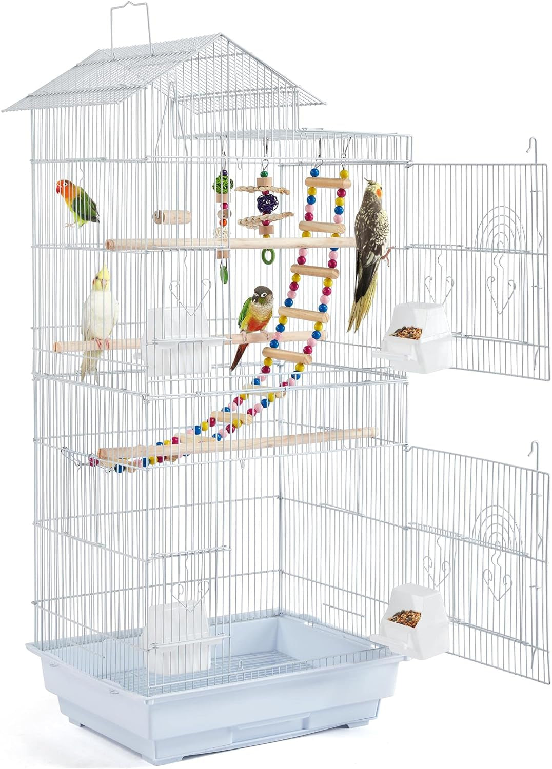 39-Inch Roof Top Large Flight Parrot Bird Cage for Small Quaker Parrot Cockatiel Sun Parakeet Green Cheek Conure Budgie Finch Lovebird Canary Pet Bird Cage W/Toys