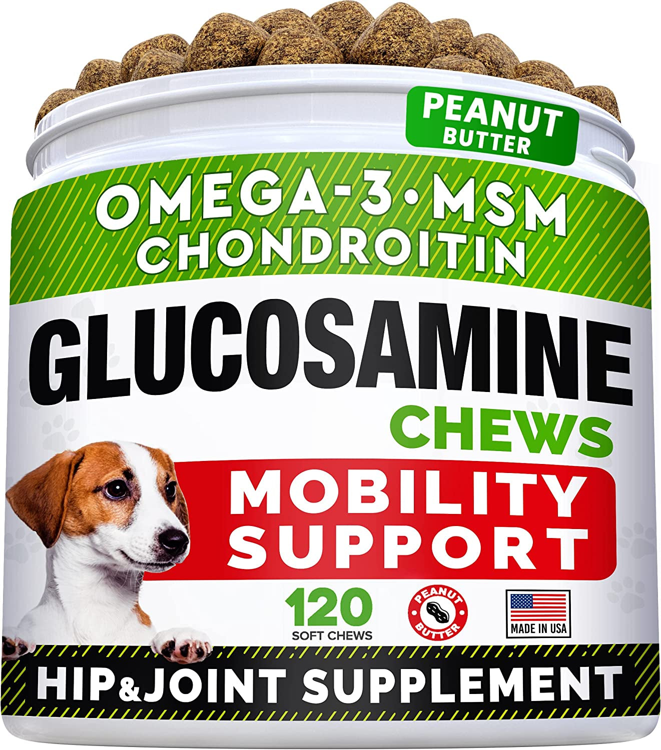 Glucosamine Treats for Dogs - Joint Supplement W/ Omega-3 Fish Oil - Chondroitin, MSM - Advanced Mobility Chews - Joint Pain Relief - Hip & Joint Care - Chicken Flavor - 180 Ct - Made in USA