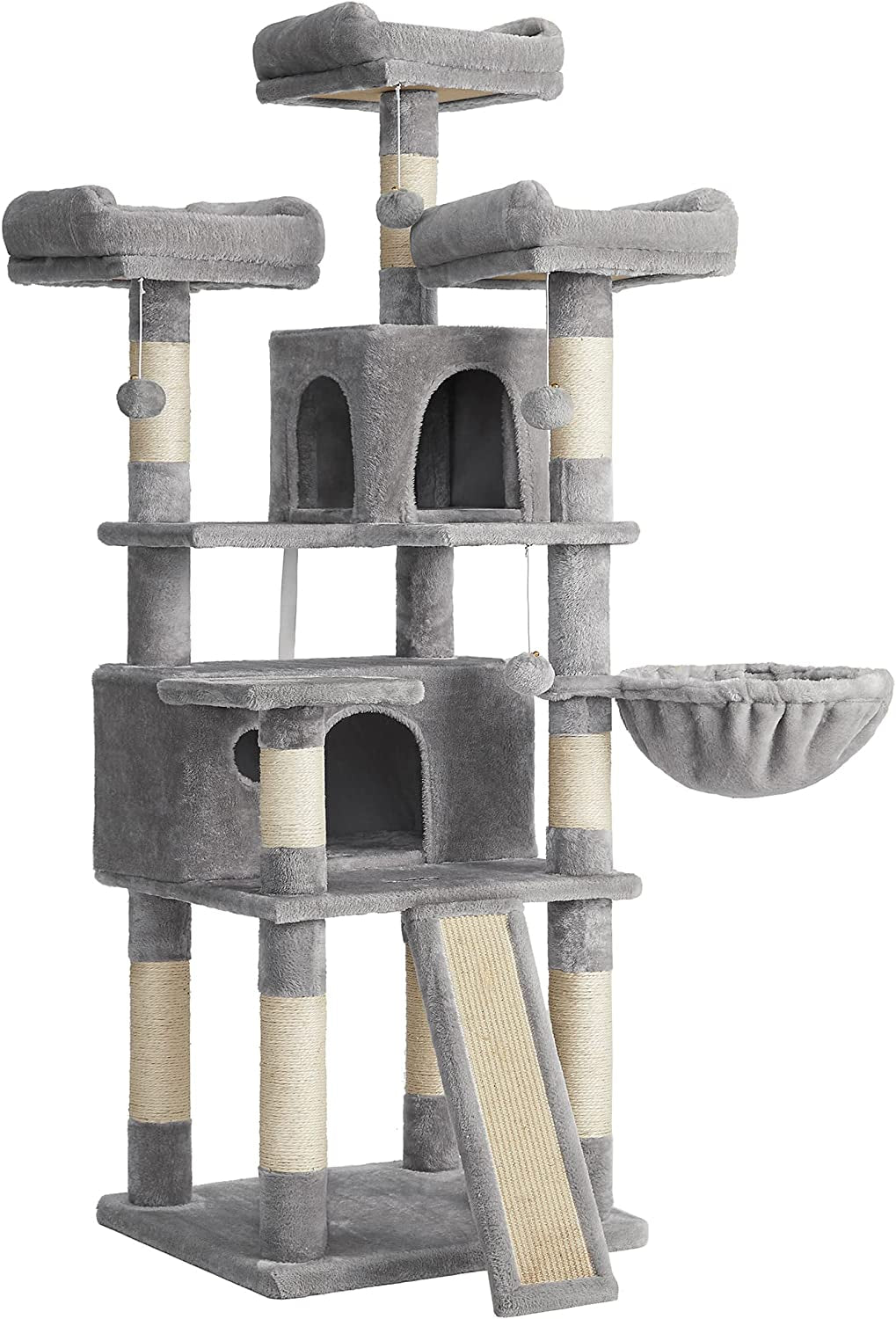 67-Inch Multi-Level Cat Tree for Large Cats, with Cozy Perches, Stable, Smoky Gray UPCT18G