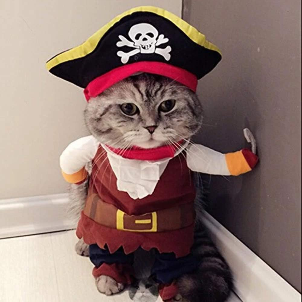 New Funny Pet Clothes Pirate Dog Cat Costume Suit Corsair Dressing up Party Apparel Clothing for Cat Dog plus Hat (Small)