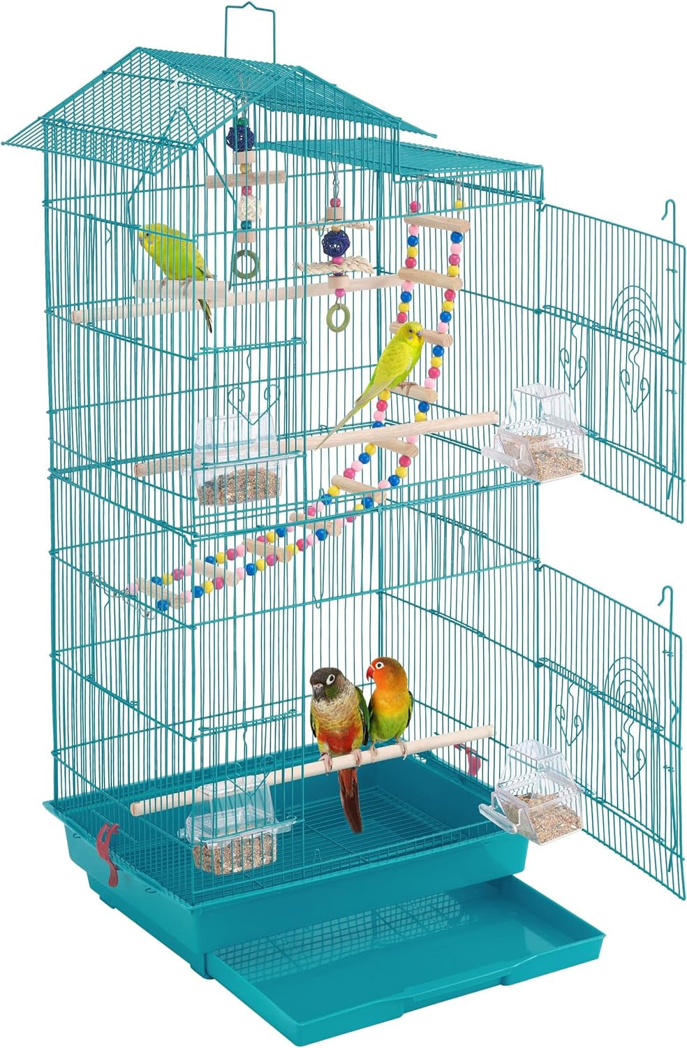 39-Inch Roof Top Large Flight Parrot Bird Cage for Small Quaker Parrot Cockatiel Sun Parakeet Green Cheek Conure Budgie Finch Lovebird Canary Pet Bird Cage W/Toys